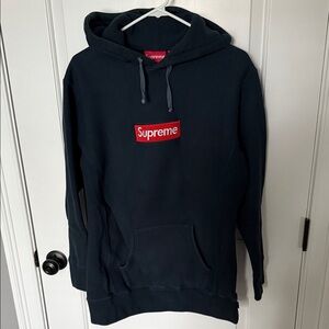Supreme Dark Blue Hoodie with Red Logo- read description